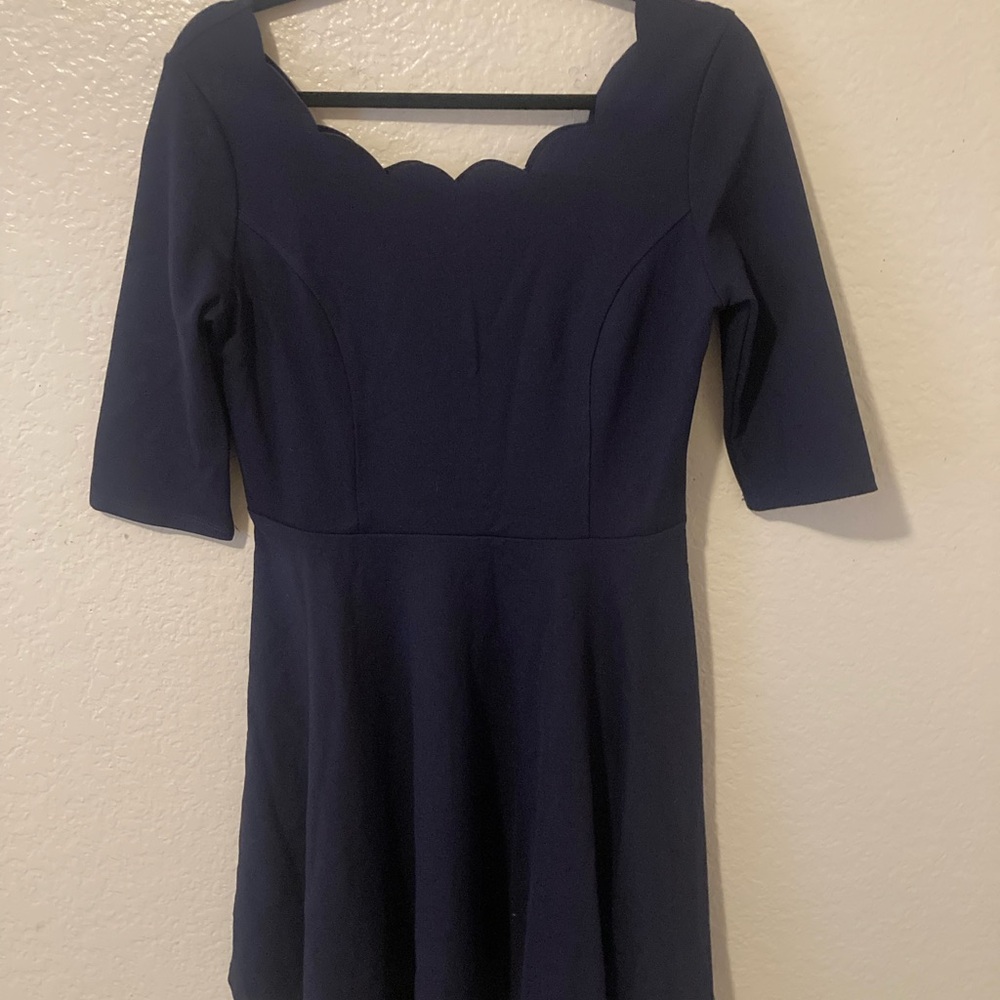 Lulu's Elegant Navy Scalloped Mini Dress
